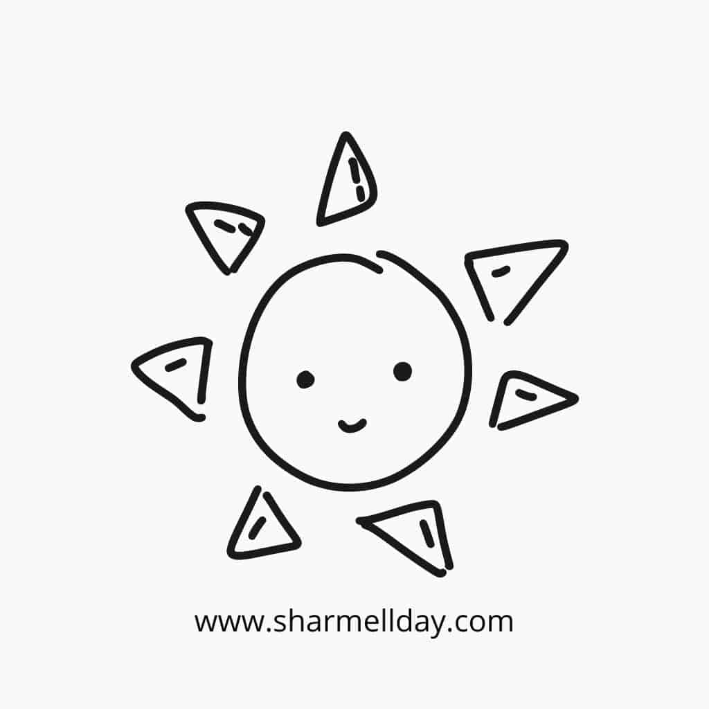 cute easy line drawing of a smiling sun